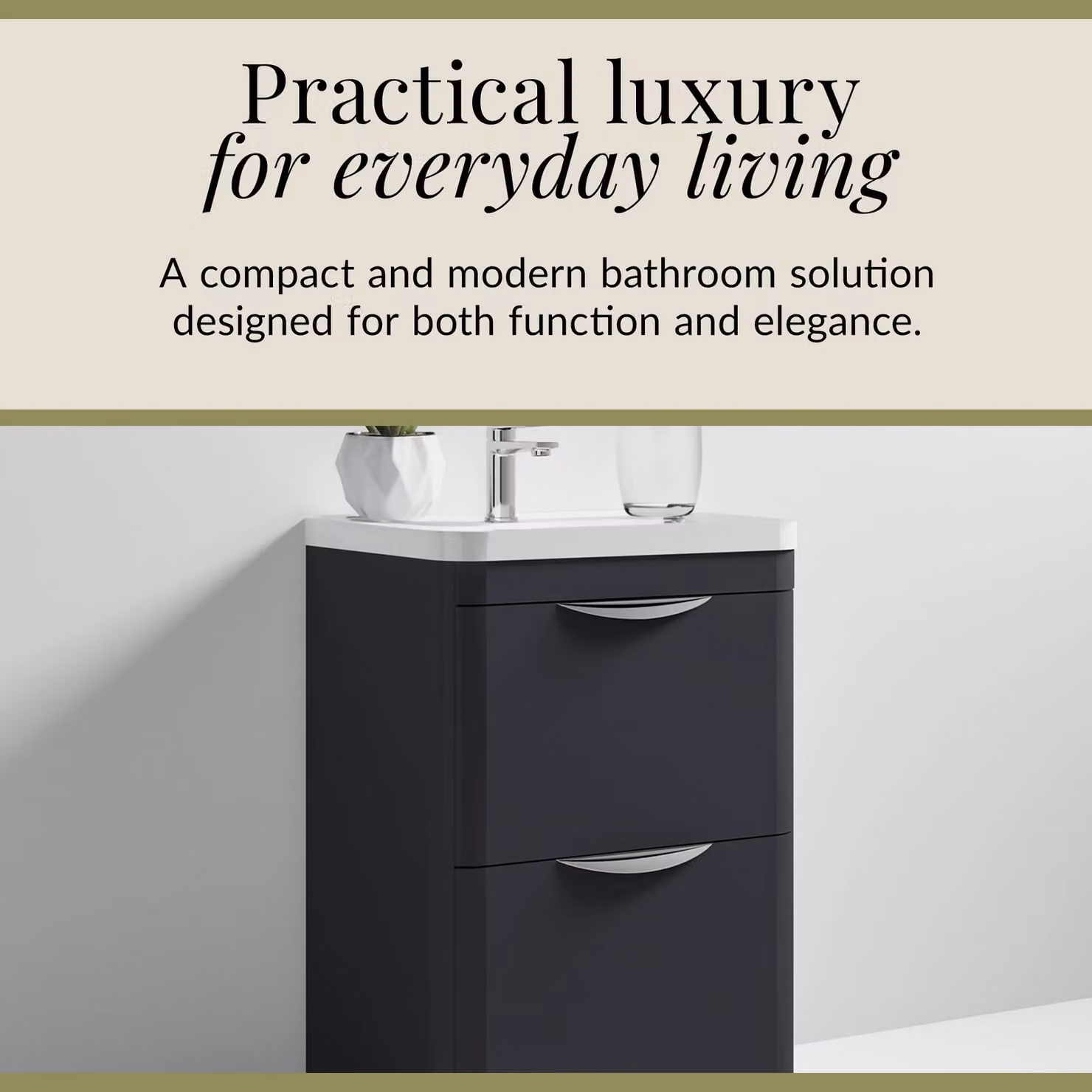 Balterley Contemporary 2 Drawer Floor Standing Vanity Unit and Basin in Dark Grey and White, W: 55 cm – 3