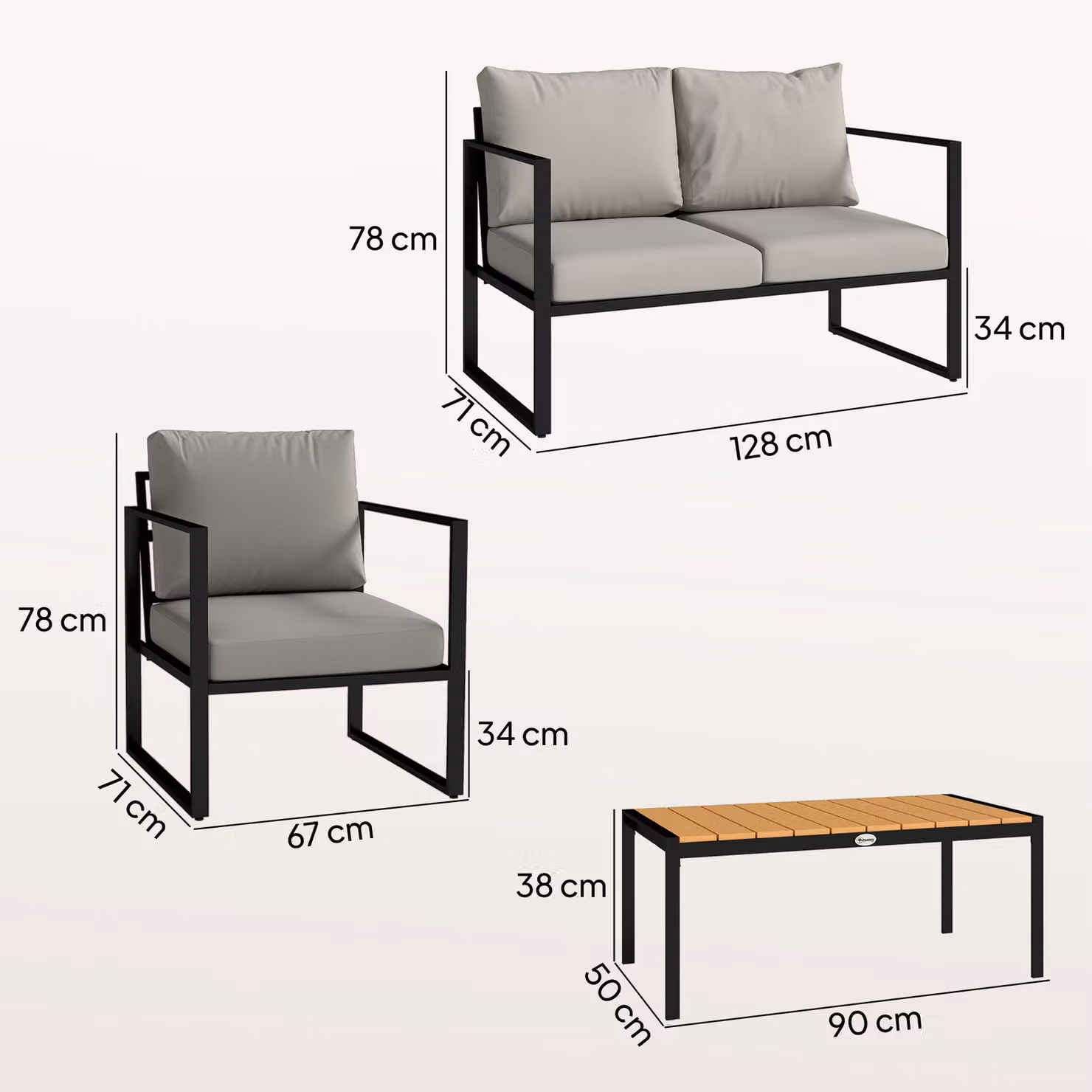 Outsunny 4 Piece Outdoor Garden Furniture Set with Slatted Table in Grey – 3
