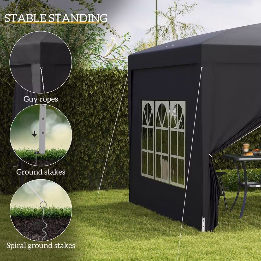 Matteo Pop Up Gazebo, Black and Silver, W: 300 cm, D: 300 cm, H: 196 cm – 5