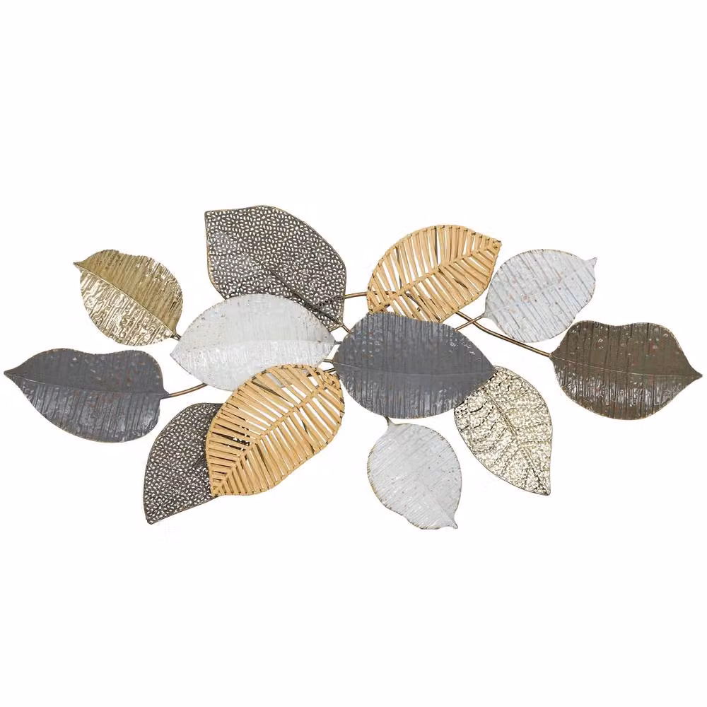 HOMCOM Modern Metal Floral Wall Art with Botanical Leaf Design in Beige – 2