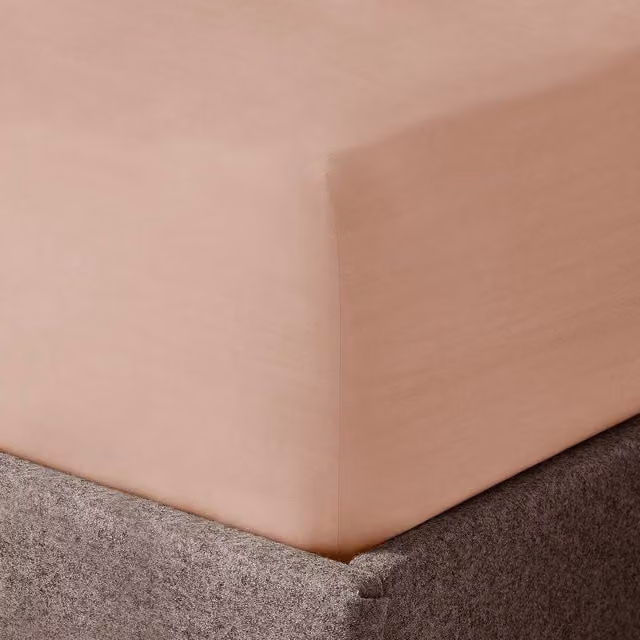 Velosso Pink Washed Linen Look Fitted Sheet, Single, W/D/H: 90 x 200 cm