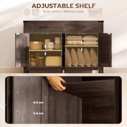 HOMCOM Rustic Farmhouse Sideboard Buffet Cabinet with 4 Doors and 2 Drawers, Brown, W/D/H: 120 x 39.3 x 82.5 cm – 4
