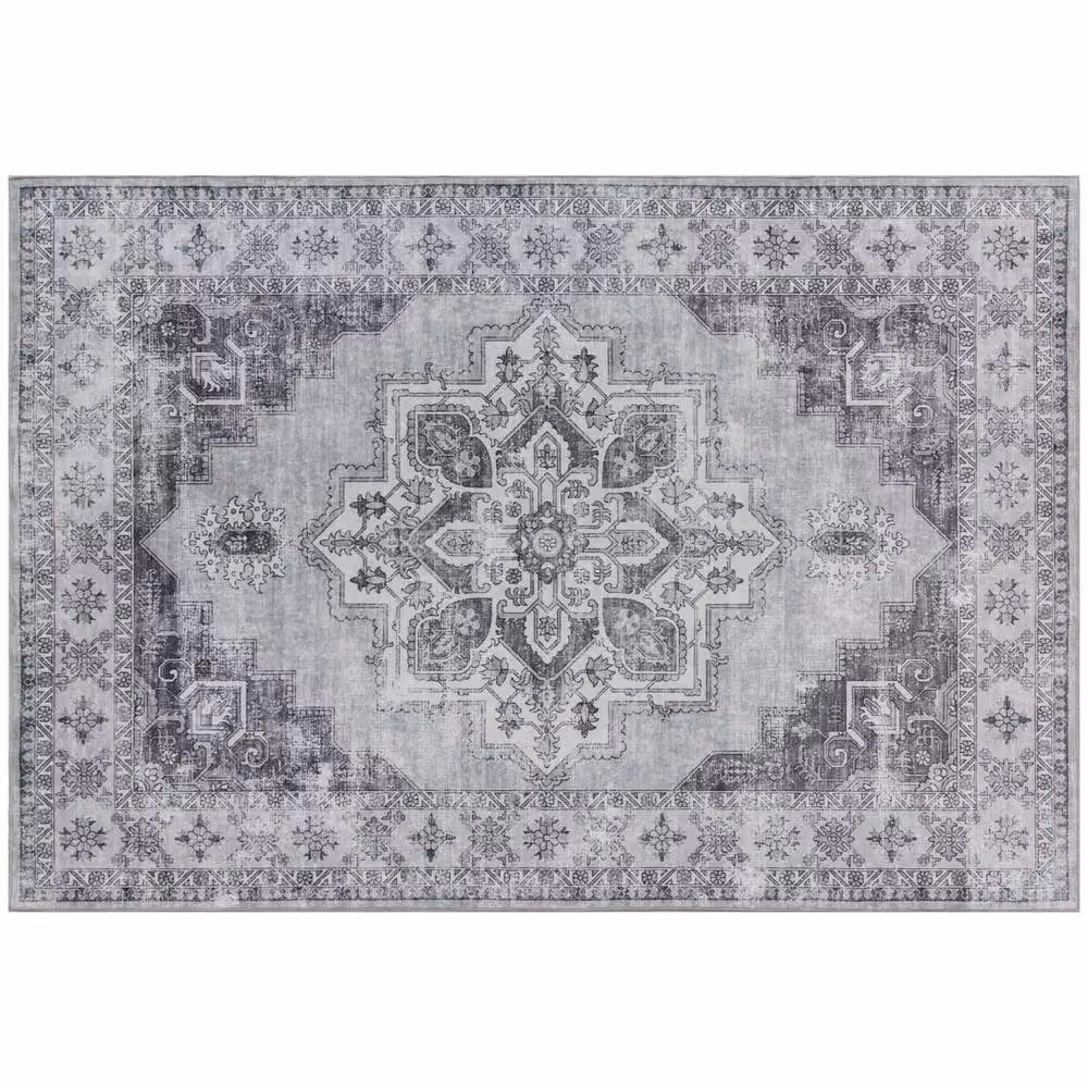 Wyld Haus Linimi Grey Vintage Style Floral Polyester Washable Non Slip Rectangular Rug W: 170 cm, D: 120 cm – 2