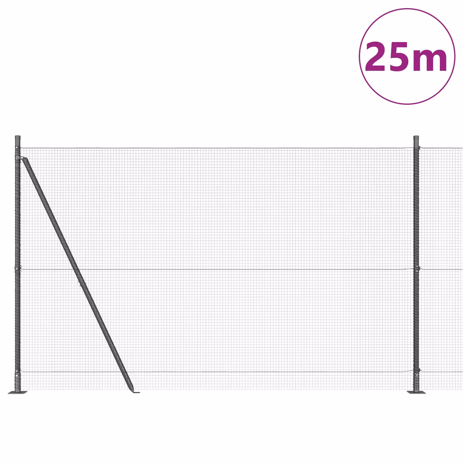 Berkfield Home Grey Powder-Coated Steel Welded Wire Fence with 13 Flanged Posts, W: 25 m, H: 1.6 m – 2