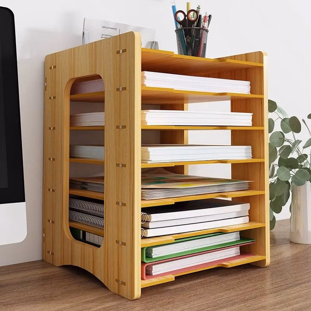 NESTLUNE 7 Tier Wood Desktop Filing Letter Tray Holder in Brown, W: 100 cm, D: 15 cm, H: 15 cm – 3