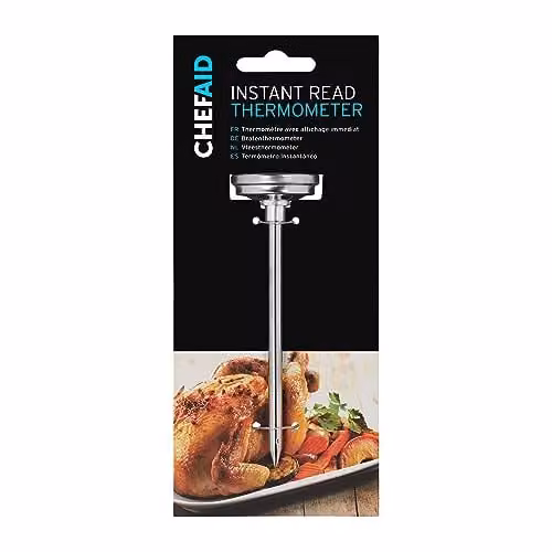 Chef Aid Instant Meat Thermometer in Silver with Stainless Steel Probe and Easy to Read Round Dial, 0 to 100 Degrees Celsius