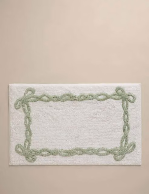 M&S Pure Cotton Bow Bath Mat in Green and White