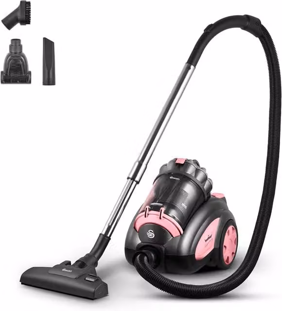 Swan Bagless MultiCyclonic Pet Vacuum Cleaner with HEPA Filter and Turbo Brush, Pink
