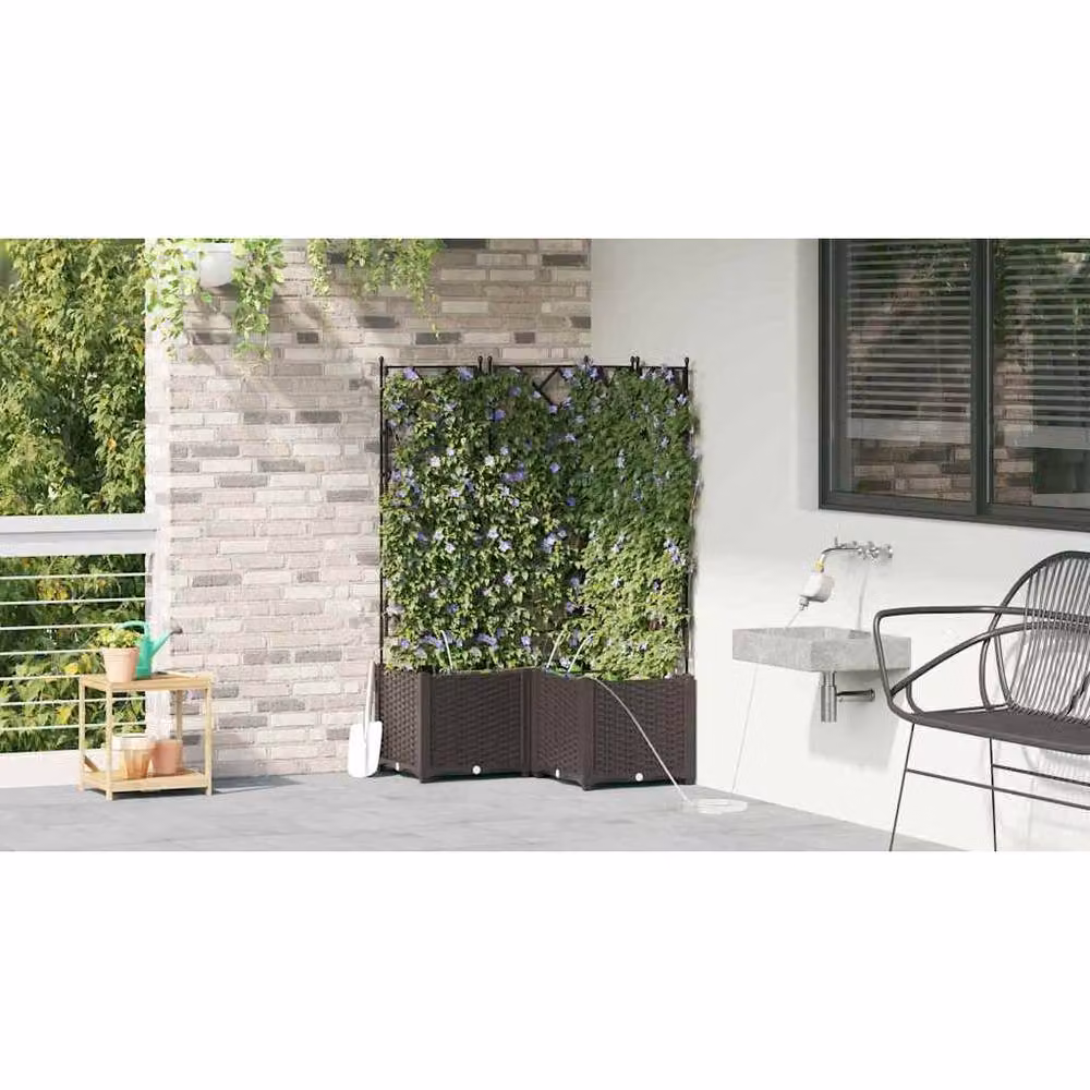 Berkfield 3-Piece Brown Garden Planter Set with Water Irrigation System – 4