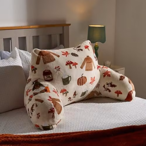 OHS Soft Plush Cuddle Reading Pillow with Arms in Beige – 1