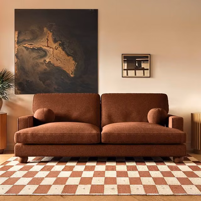 SolaceCo Addison 3 Seater Modern Upholstered Sofa in Orange with Solid Wood Frame and Removable Covers