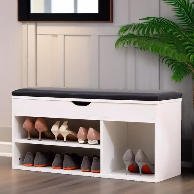 Pirlo Plush Shoe Storage Bench in White, W/D/H: 60 x 30 x 45 cm