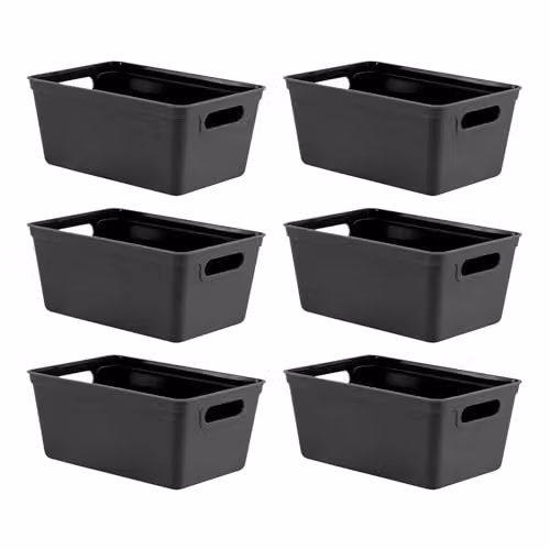 Simpa Set of 6 Black Plastic Studio Organiser Storage Trays with Handles, 4L, H: 11 cm x W: 17 cm x D: 25 cm – 3