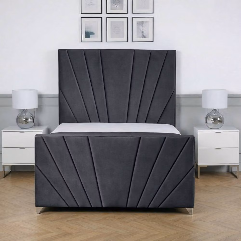 Living Comfort Bedz Lumina Plush Velvet Upholstered Bed with Slatted Base and 48 Inch Headboard, Charcoal Grey, W/D/H: 140 x 200 cm – 2