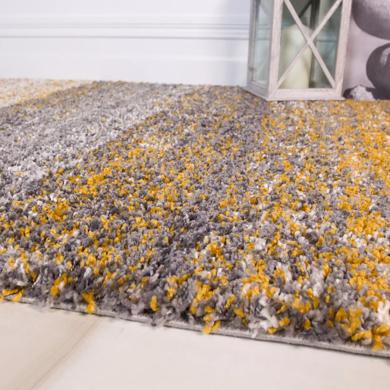 Kukoon Soft Shaggy Rug, Yellow Striped Deep Pile Fluffy Bedroom Carpet, W: 60 cm, L: 110 cm – 3