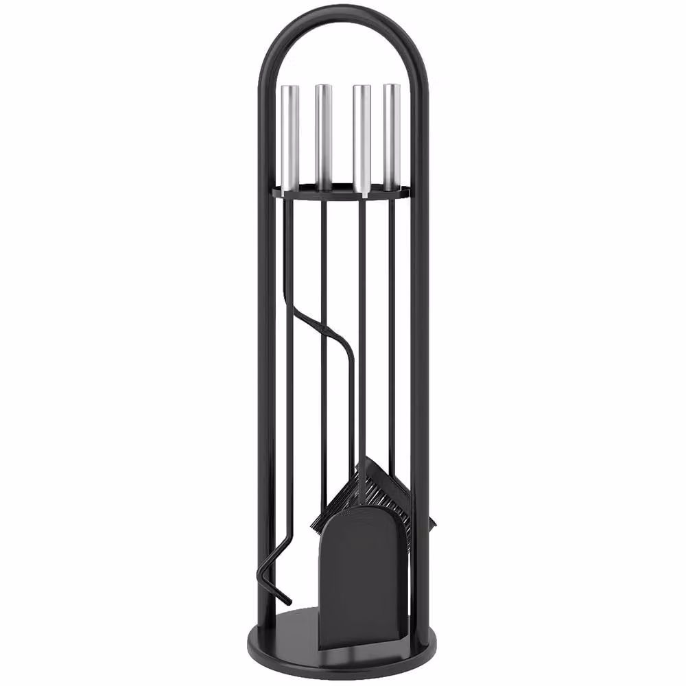 STILVORA Black Metal Freestanding Fireplace Tools Set with Stand – 5
