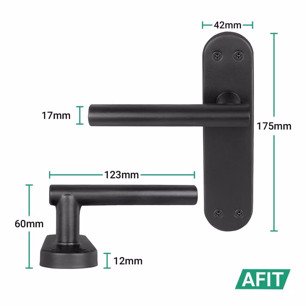 AFIT Black Matt T-Bar Handle Latch and Hinges with Backplate Set, 5 Pairs, H x W: 15.0 x 15.0 cm – 2