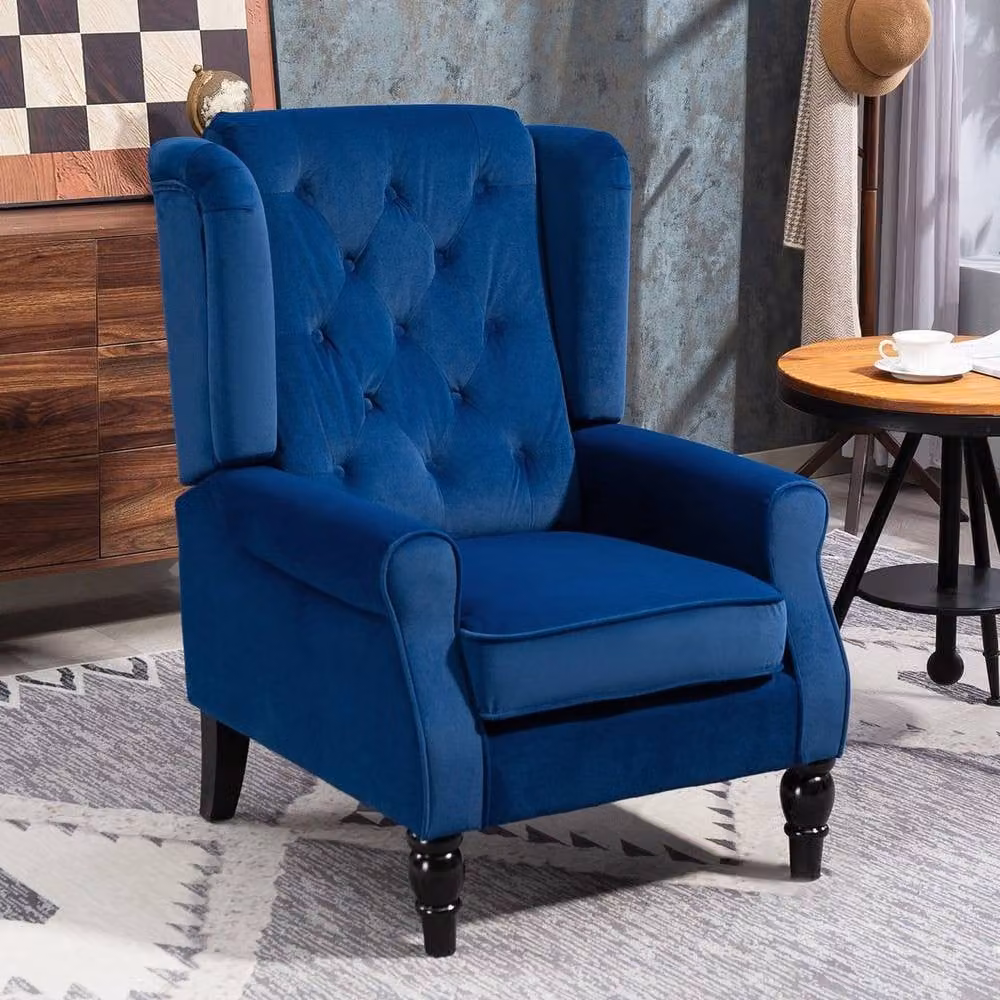 FORGEVIO Blue Velvet Accent Armchair with Armrests and Tub Design – 3