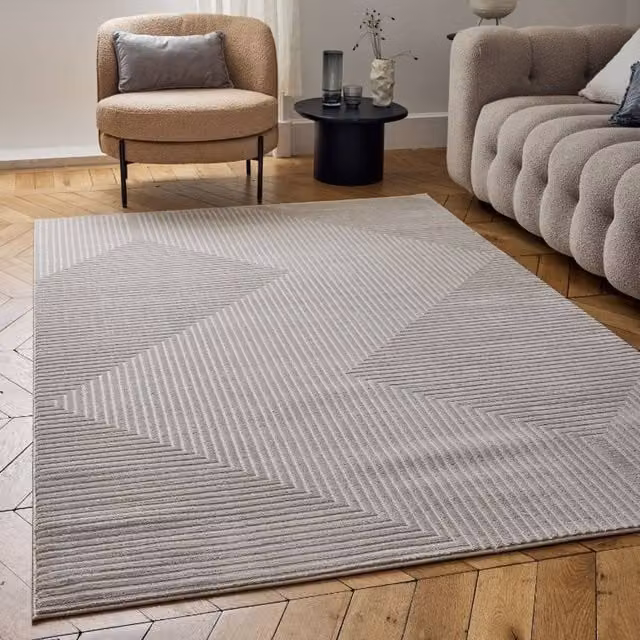 THE RUGS Carmel Modern Geometric Area Rug and Runner, Stain Resistant, Beige, W: 80 cm, L: 300 cm