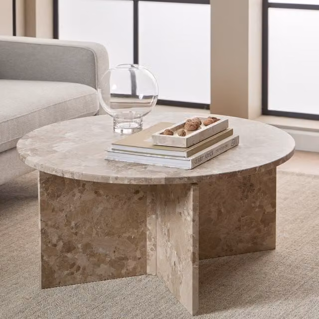 Furniture To Go Vega Round Marble Coffee Table, Brown