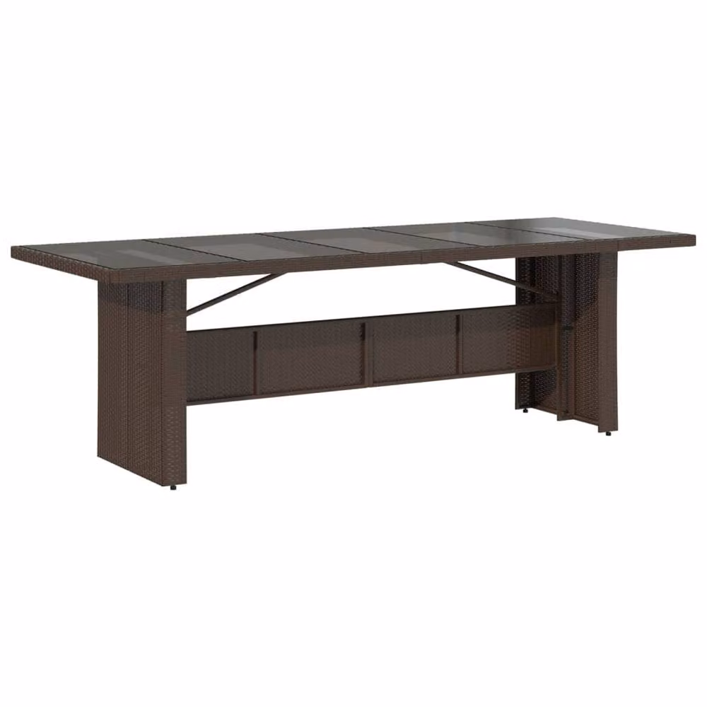 Berkfield Home Brown Poly Rattan Extendable Garden Table with Glass Top, W: 240 cm, D: 90 cm, H: 75 cm – 3