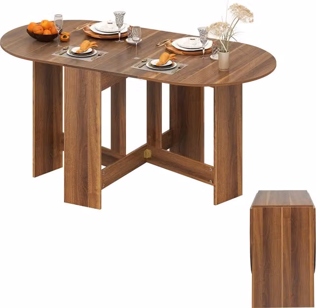 Costway Brown Round Folding Drop Leaf Dining Table