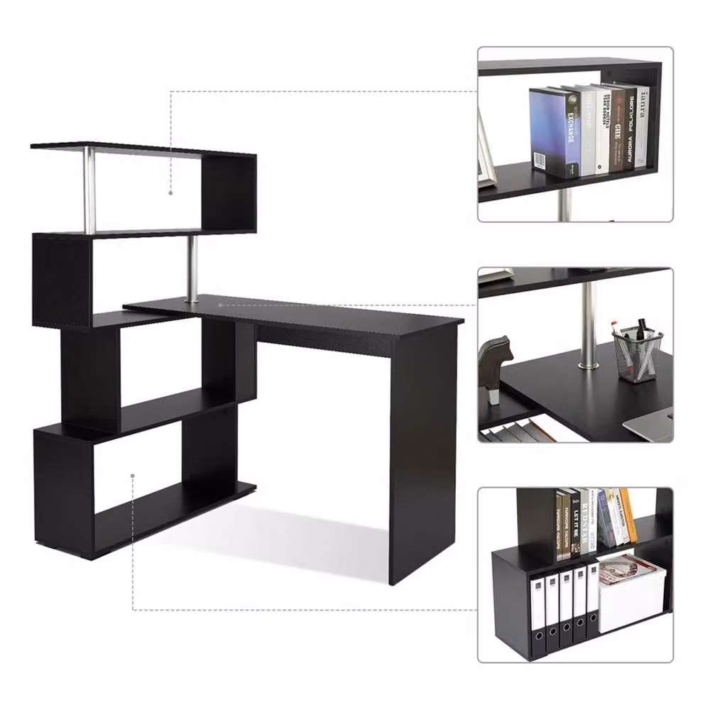 Nordara Modern Rotating Top Corner Computer Desk in Black and White, W/D/H: 100 x 100 x 100 cm – 2