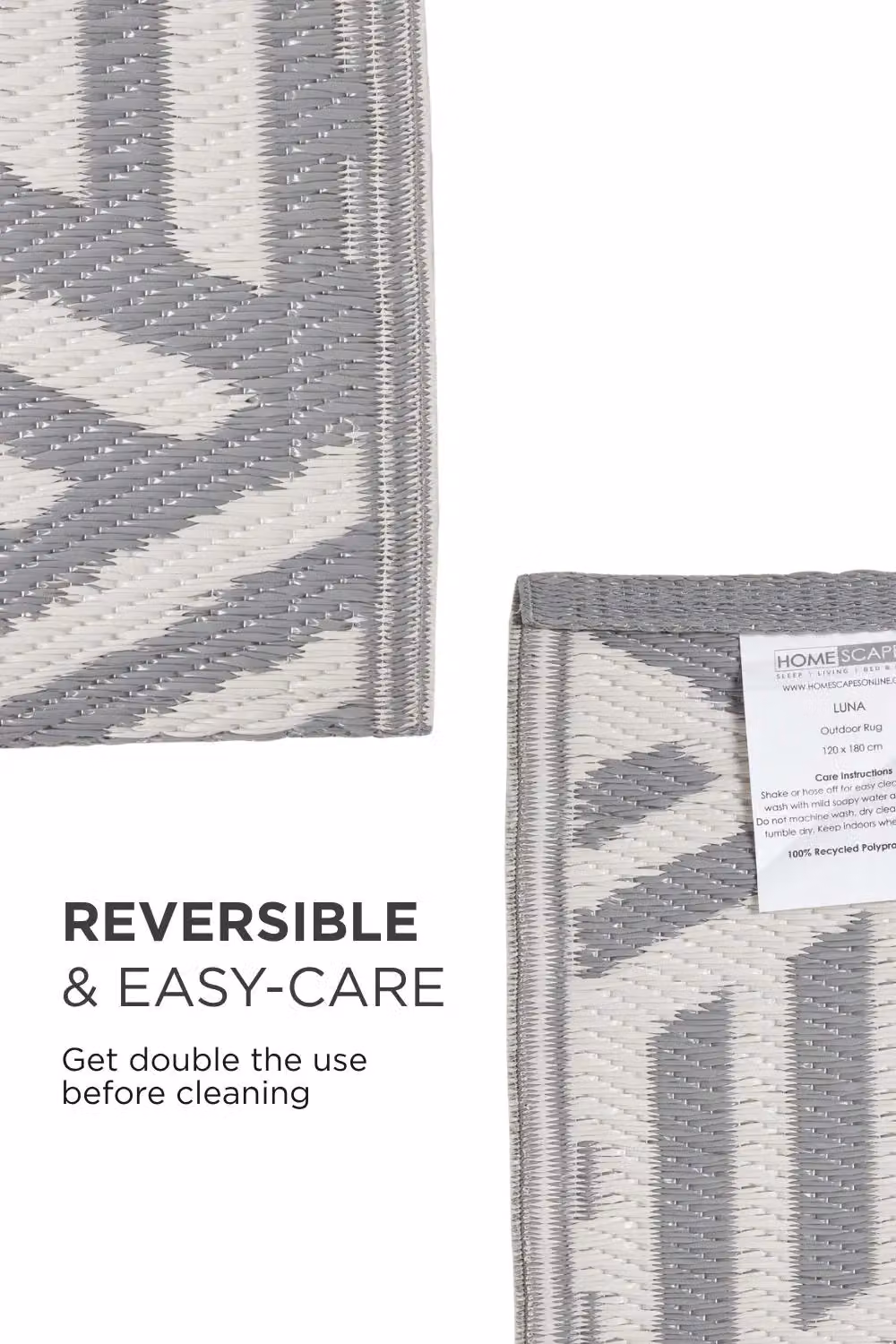 Homescapes Luna Geometric Outdoor Rug, White and Grey, W/D/H: 180 x 270 x 1 cm – 4