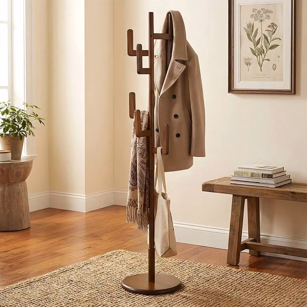 VOGREX Walnut Wooden Coat Rack and Hat Hanger in Brown – 2
