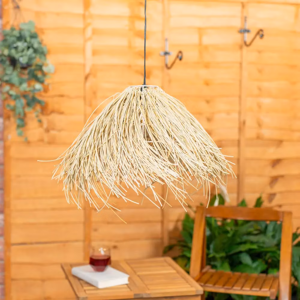 ValueLights Solar Powered Natural Grass Hanging Pendant Light for Garden and Terrace, Green and Wood, Warm White – 3
