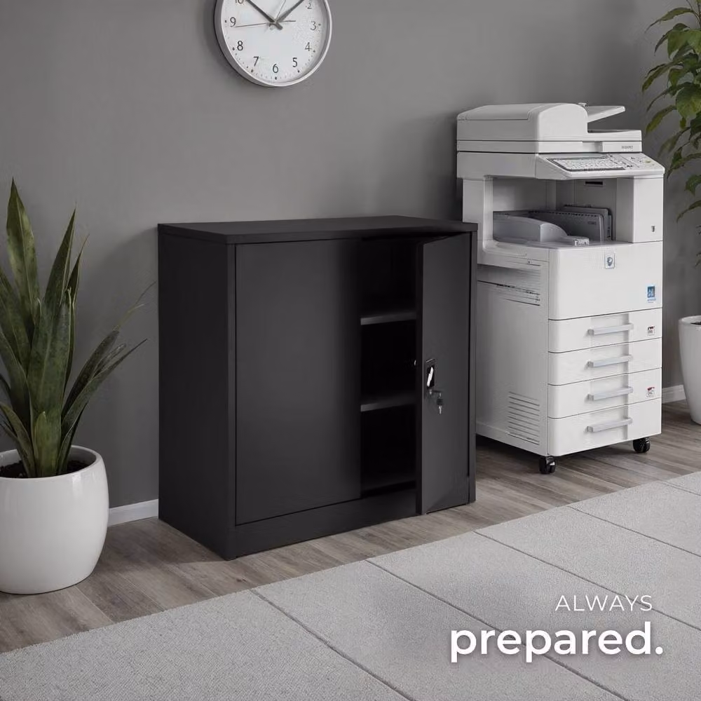 tectake Modern Metal Filing Cabinet in Black with Hinged Doors and Adjustable Shelves – 8