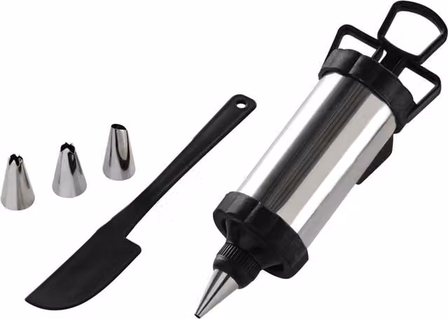 Orsina Icing Set with 4 Nozzles and Spreader in Black and Silver