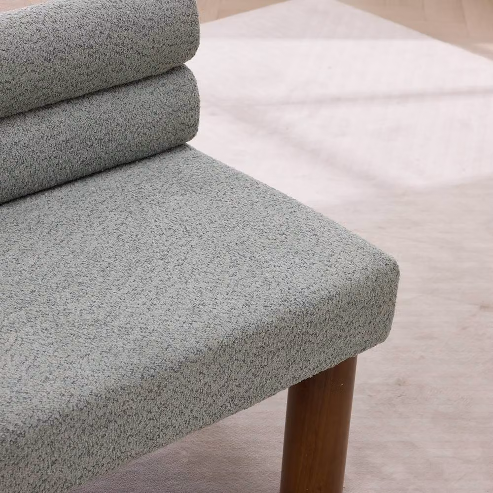 Matteo Upholstered Boucle Accent Bench with Rolled Backrest and Solid Wood Legs in Green – 5