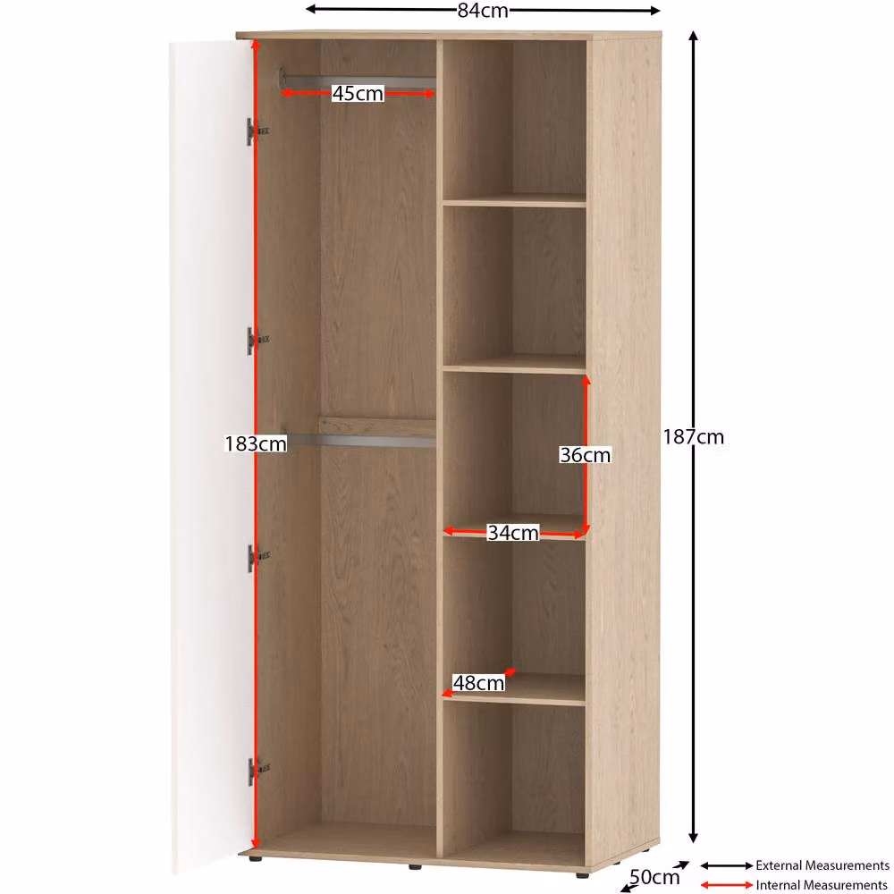HD Designs Neptune 1 Door White Wardrobe with Internal Shelves and Hanging Rod for Childrens Bedrooms – 2