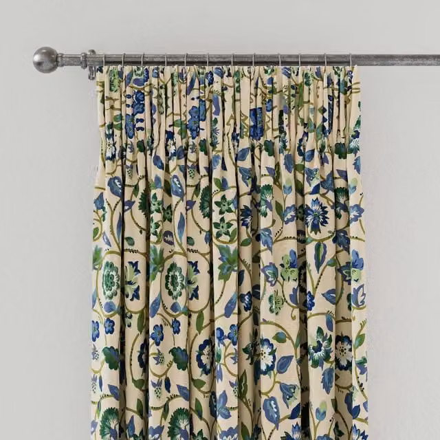 Land & Shore Esther Lined Floral Cotton Curtains, Green, Blue and Multicolour, W: 167.64 cm, H: 137.16 cm