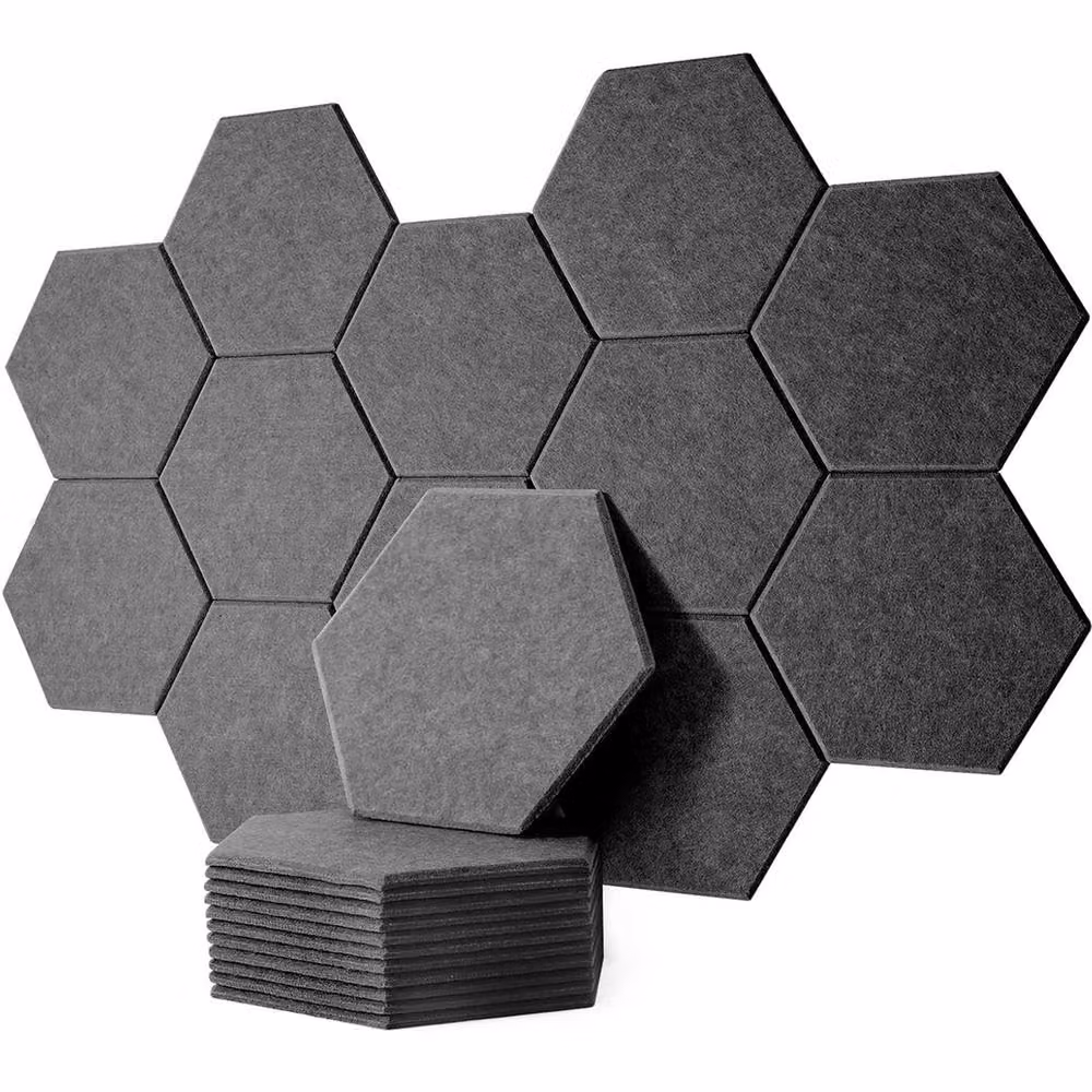 NESTLUNE Set of 12 Grey Hexagon Self Adhesive Acoustic Wall Panels – 4
