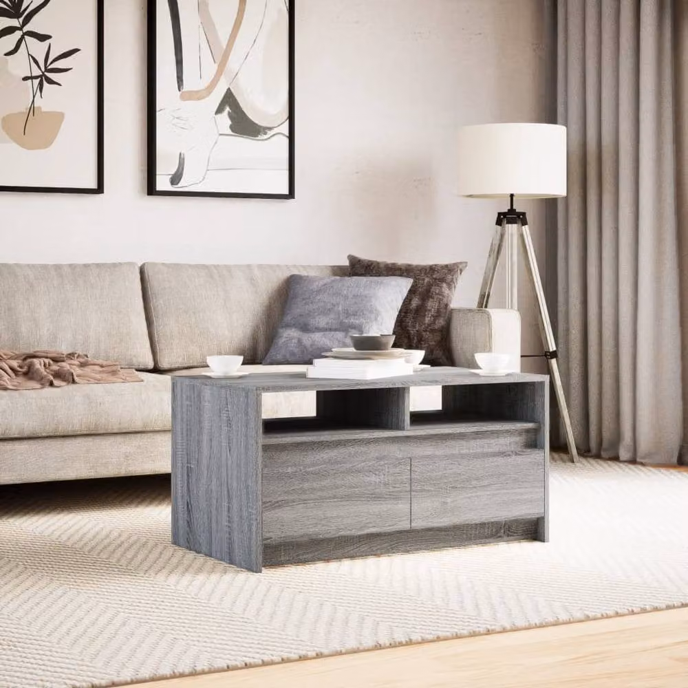 Berkfield Home Modern Rectangular Coffee Table with LED Lights in Grey Sonoma Engineered Wood – 3
