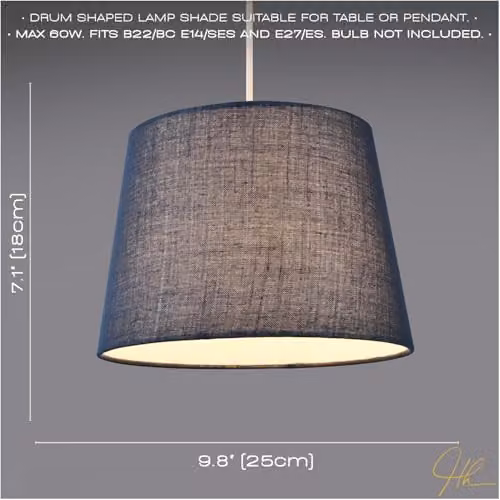 Happy Homewares Modern Blue and White Fabric Cylinder Drum Lamp Shade W/D/H: 25 x 18 x 25 cm – 5