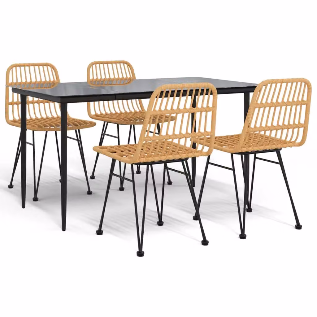 Berkfield Home 5 Piece Brown Poly Rattan Garden Dining Set – 2