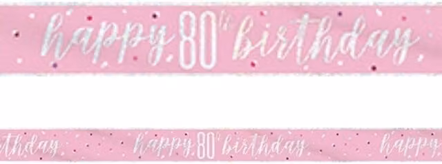 KDMD Pink and Silver Foil Happy 80th Birthday Banner