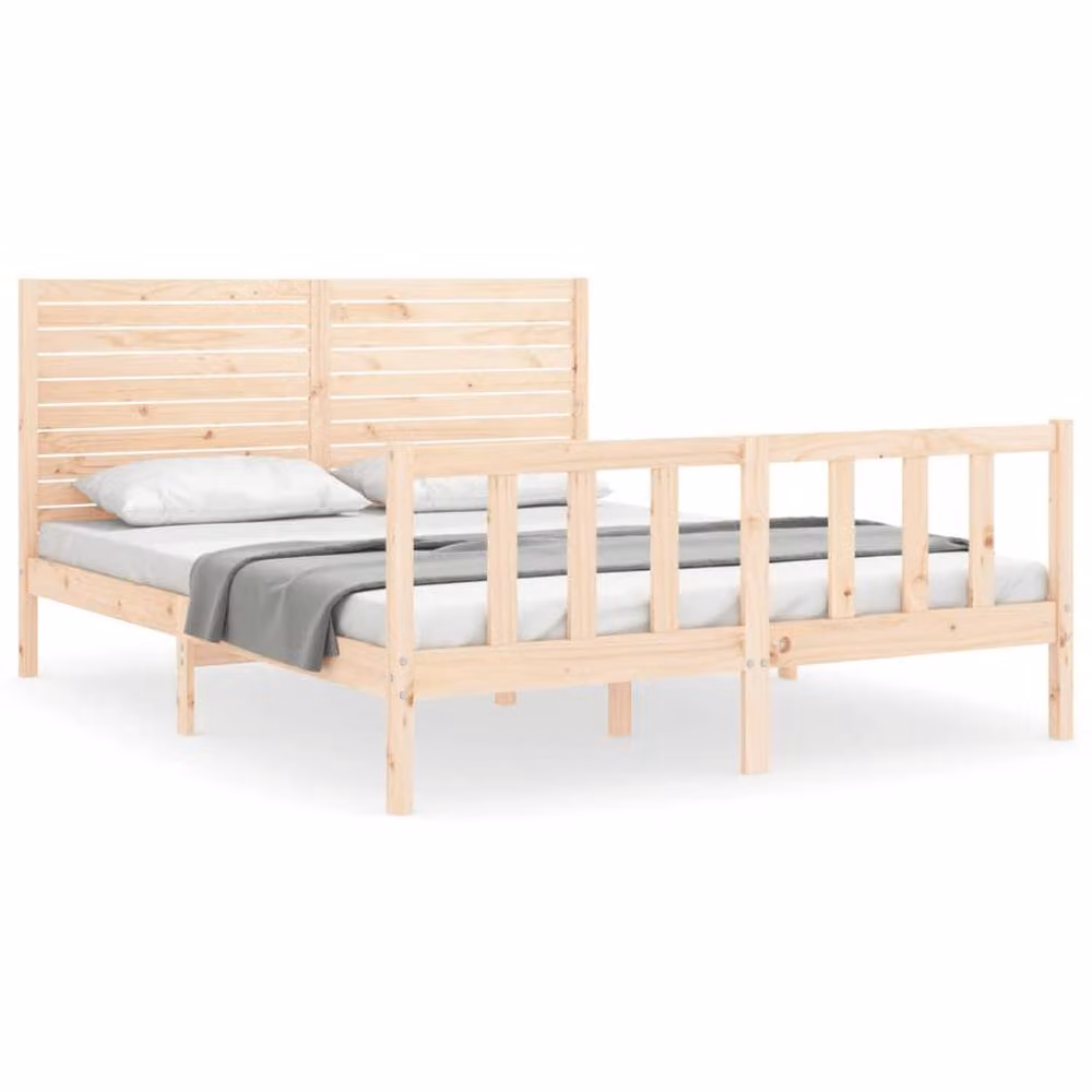 Berkfield Home Beautiful Solid Wood Bed Frame with Headboard in Natural Pine, W/D/H: 160 x 200 x 165.5 cm – 2