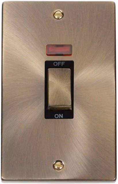 SE Home Antique Brass 2 Gang Ingot Size 45A Flush Switch with Neon in Gold
