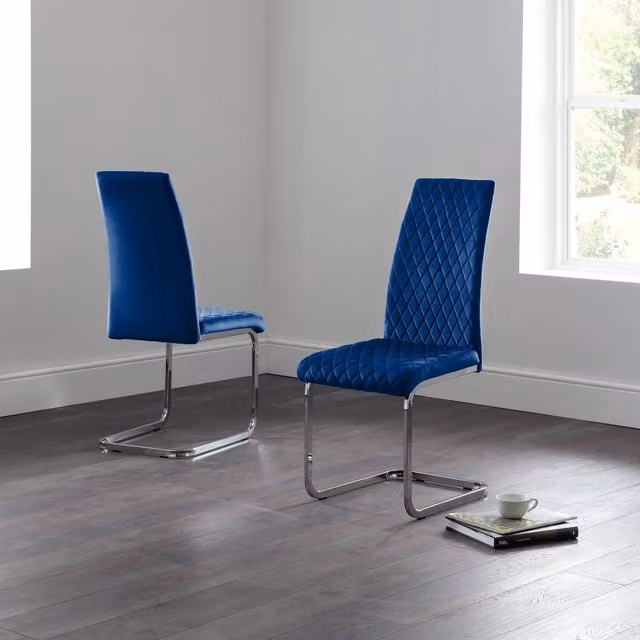 Julian Bowen Calabria Set of 4 Blue Velvet Cantilever Dining Chairs