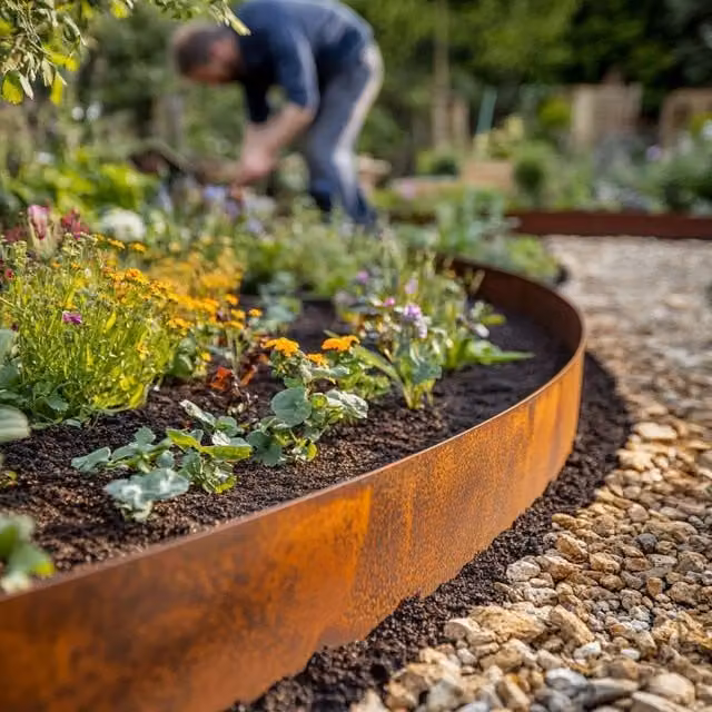 Nicoman Heavy Duty Pre-Rusted Metal Garden Border Edging, Bronze/Brown, 10m Length – 7