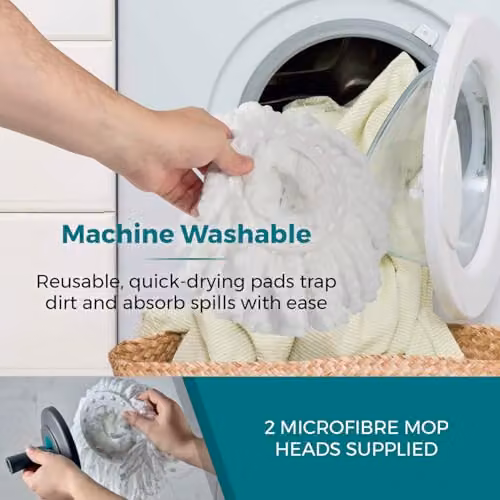 Tower Compact Spin Mop and Bucket Set with 2 Microfibre Refillable Heads, 4.5L Capacity, Anthracite and Petrol – 4