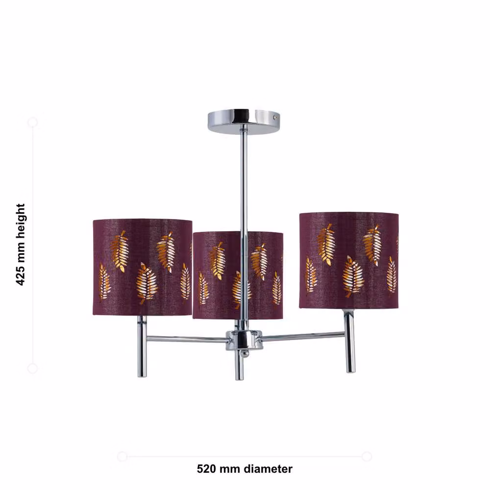 First Choice Lighting Brea Chrome 3 Light Ceiling Fitting with Burgundy Fabric Shades – 4