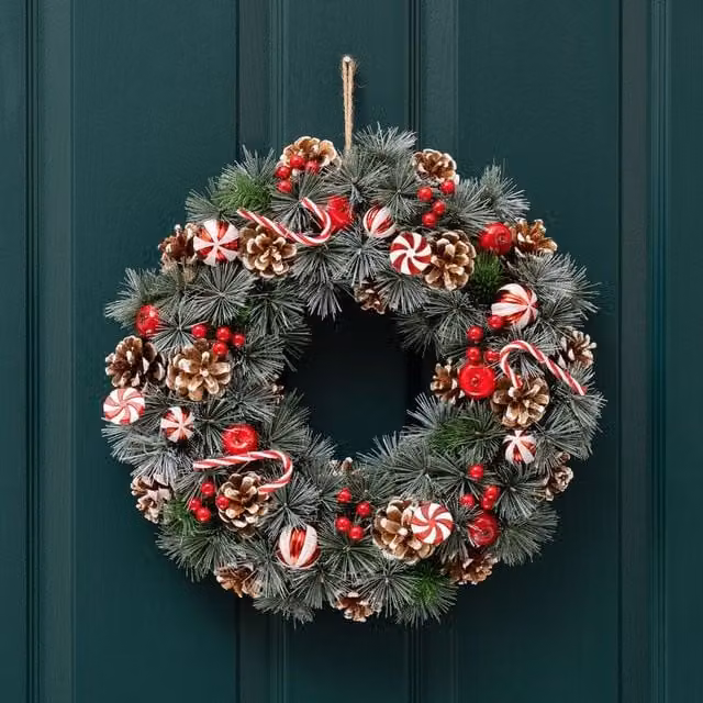 Scottish Everlastings Ltd Red and White Candy Cane & Berry Christmas Wreath, Diameter: 41 cm