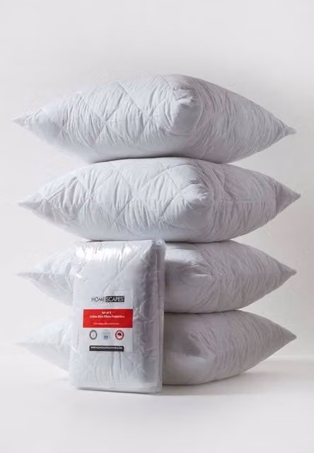 Homescapes Set of 4 Cotton Rich Quilted Pillow Protectors, White, W/D/H: 60 x 60 x 1 cm