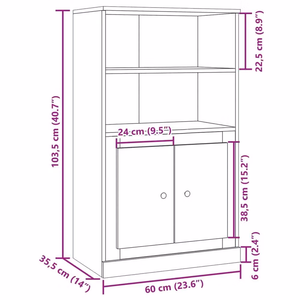 Berkfield Home Old Wood Highboard in Brown, W: 60 cm, D: 35.5 cm, H: 103.5 cm – 6