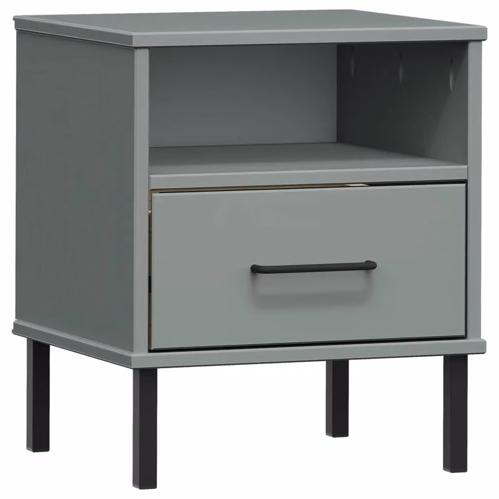 Berkfield Home Oslo Bedside Cabinet in Grey Solid Pine Wood with Metal Legs – 2